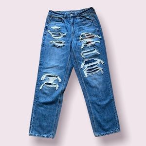 AEO Plaid Distressed High Waisted Jeans
